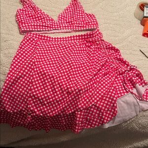 Stylish red checkered bathing suit